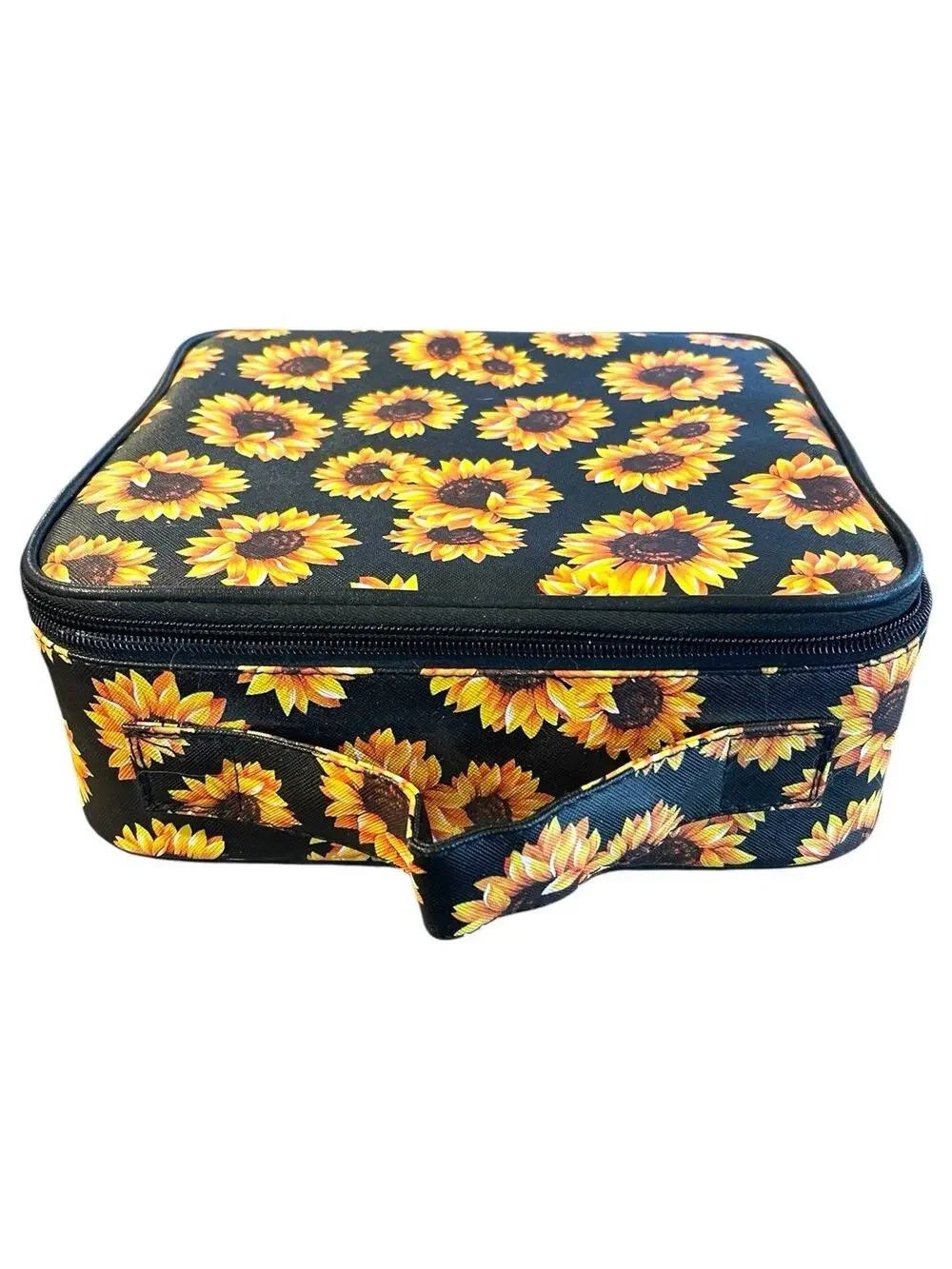 Travel Makeup Train Case - Adjustable Compartments - Sunflower Design